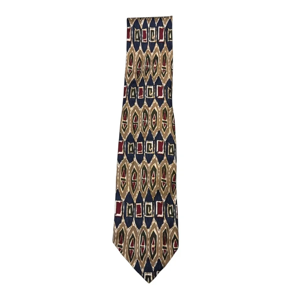 XMI Mens Silk Tie Hand Made in USA Geometric Pattern‎ Necktie